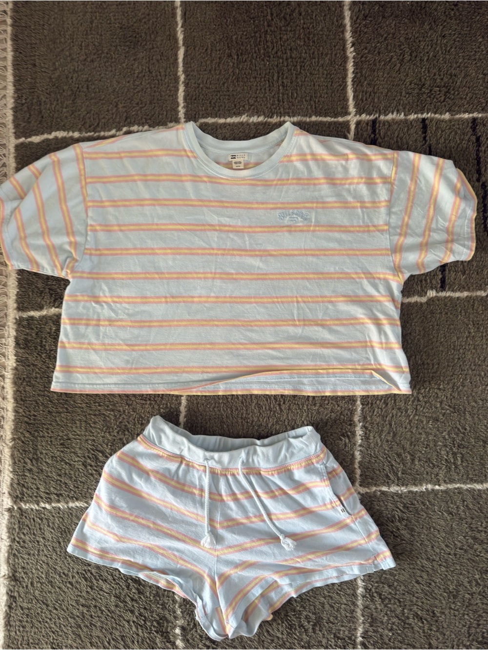 Billabong Light Blue & Peach Striped Kids Tee and Shorts Set
